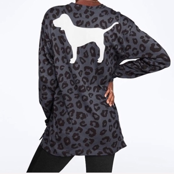 PINK Victoria's Secret Tops - Victoria’s Secret PINK grey leopard campus tee